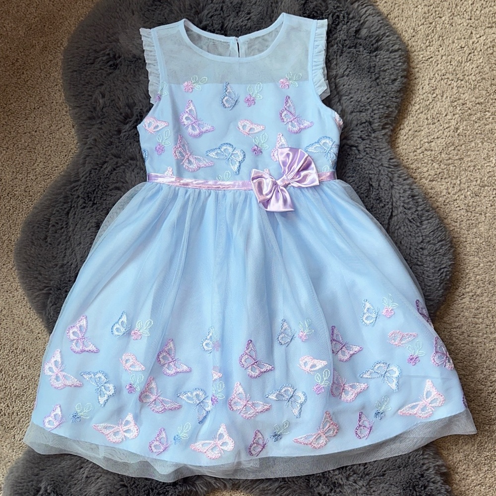 NWOT. Jona Michelle Easter Blue Butterfly Dress.  Size 5.